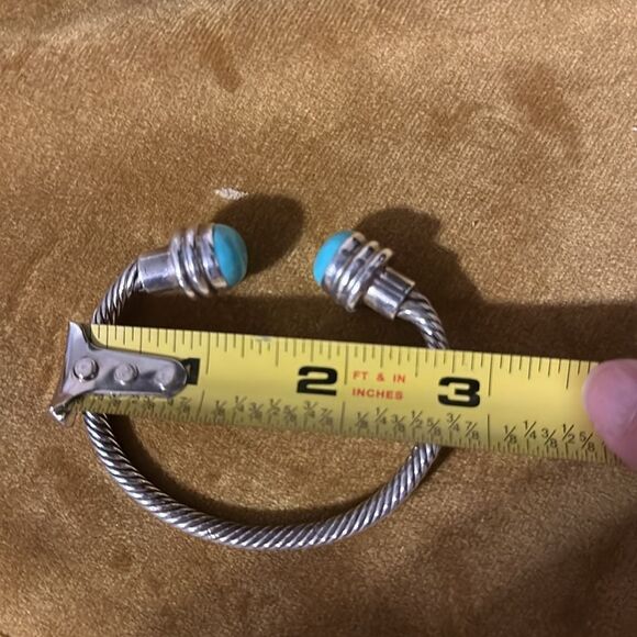 925 Sterling Silver Vintage Mexico Turquoise Gem Twisted Cuff Bracelet - Picture 7 of 8